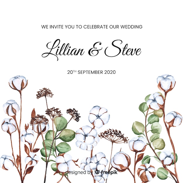 Aquarel bloemen bruiloft uitnodiging sjabloon Gratis Vector