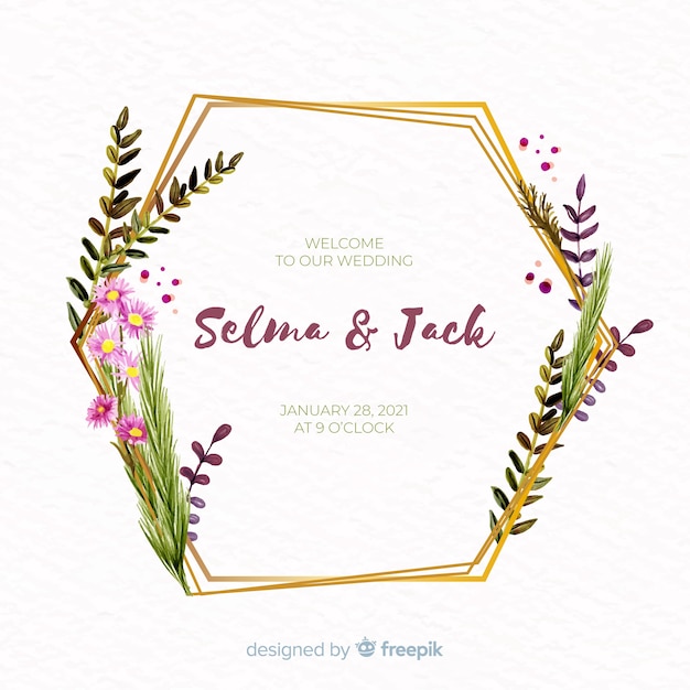 Aquarel bloemen frame bruiloft uitnodiging Gratis Vector