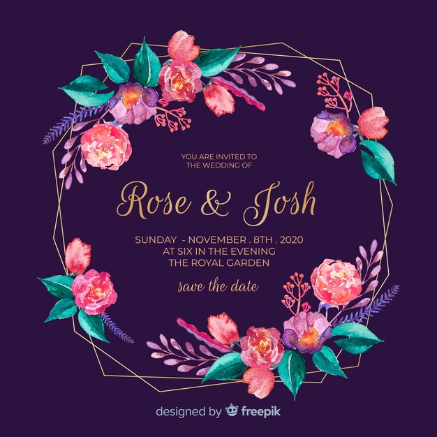 Aquarel bloemen frame bruiloft uitnodiging Gratis Vector