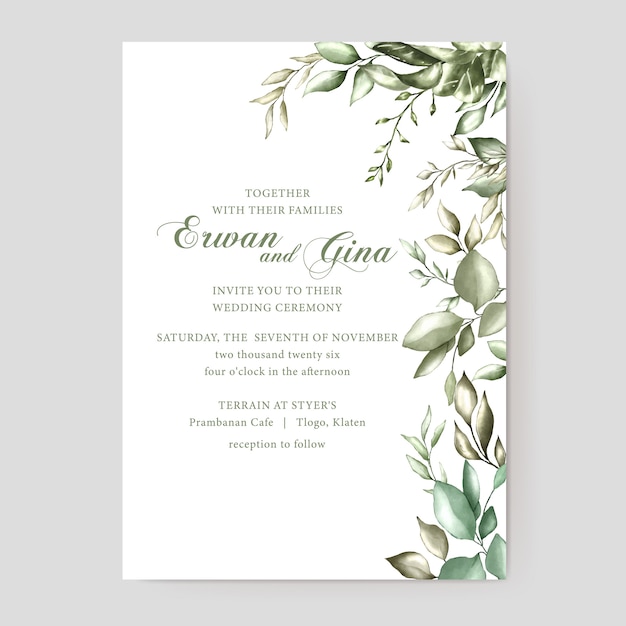 Aquarel bruiloft uitnodiging sjabloon kaart ontwerp Premium Vector