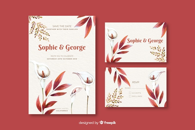 Aquarel bruiloft uitnodiging sjabloon Gratis Vector
