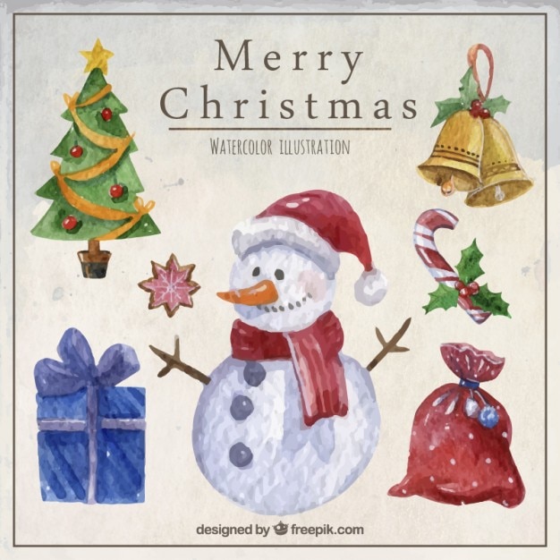 Aquarel kerst illustraties Gratis Vector