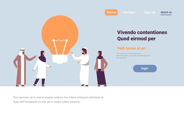 Arabische groep mensen brainstormen nieuw idee banner Premium Vector