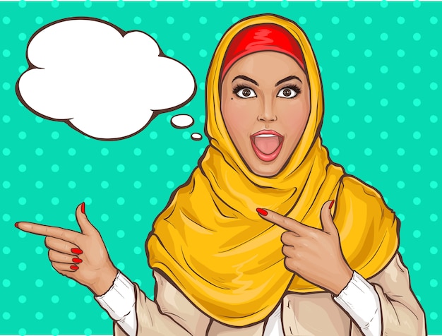 Arabische vrouw in hijab wijzen Gratis Vector