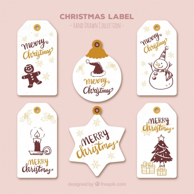 Assortiment Van Kerst Labels Met Tekeningen Gratis Vector