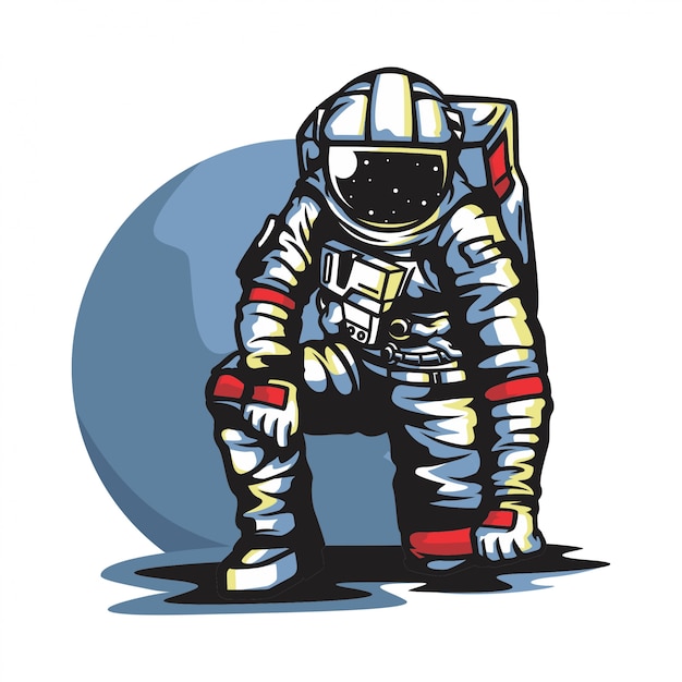 Astronaut in maanvector Premium Vector