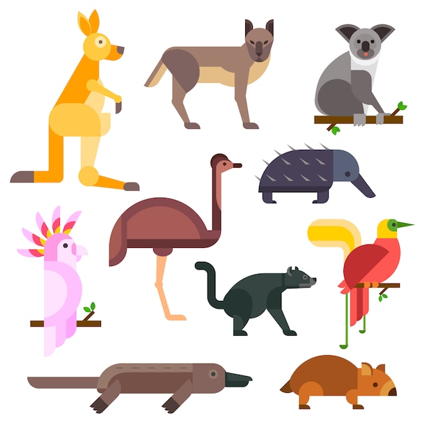 Australië wilde dieren cartoon vector collectie Premium Vector
