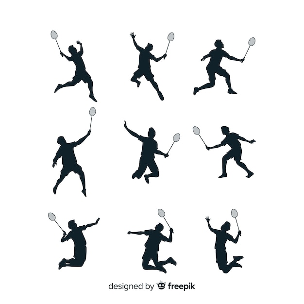 Badminton-speler silhouet collectie Gratis Vector