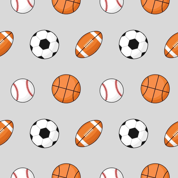 Bal naadloos patroon voetbal, basketbal, voetbal op grijs. Premium Vector