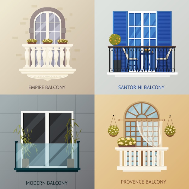 Balkonontwerp compositieset Gratis Vector