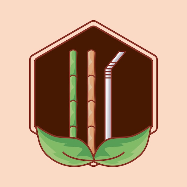 Bamboe en stro in frame met bladeren Premium Vector
