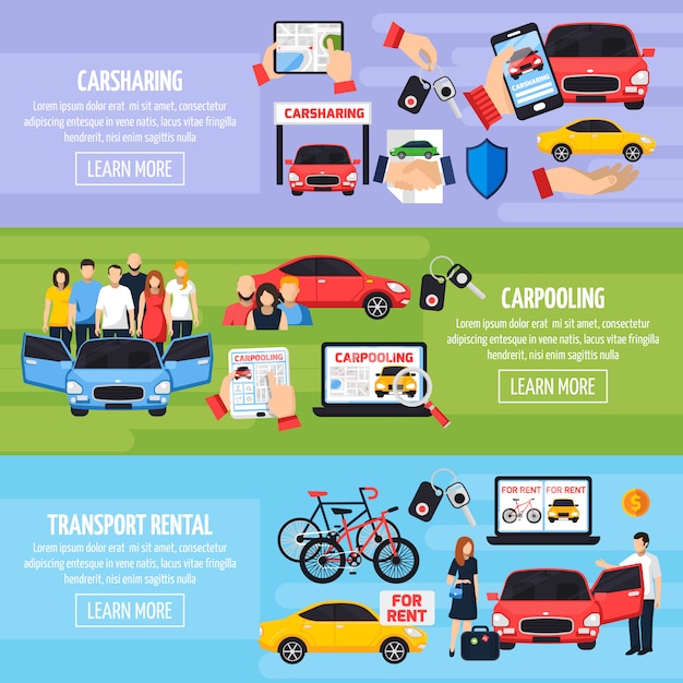 Banners voor autodelen Gratis Vector