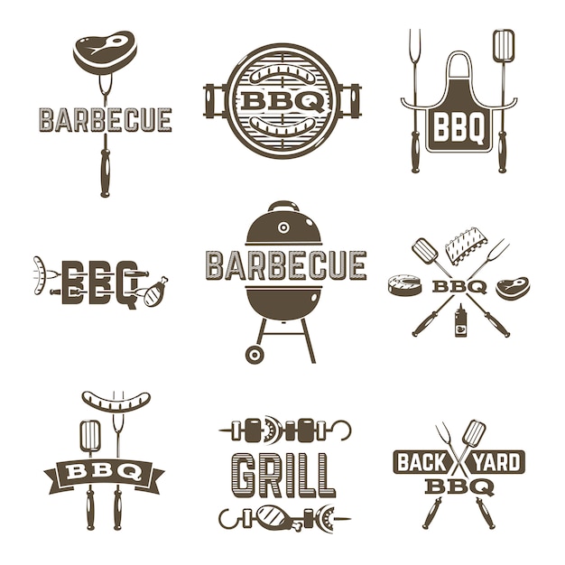 Barbecue en grill etiketten Gratis Vector
