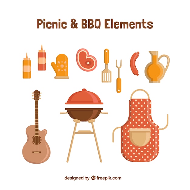 Download Barbecue equpment in plat design | Gratis Vector