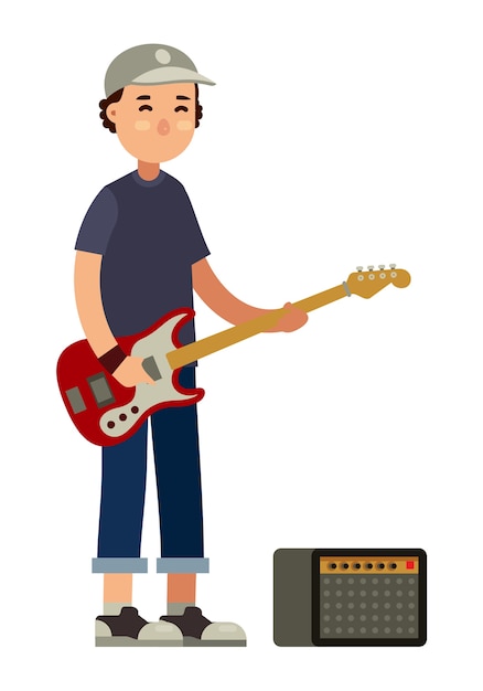 Bassist muzikant karakter in vlakke stijl vector illustratie | Premium