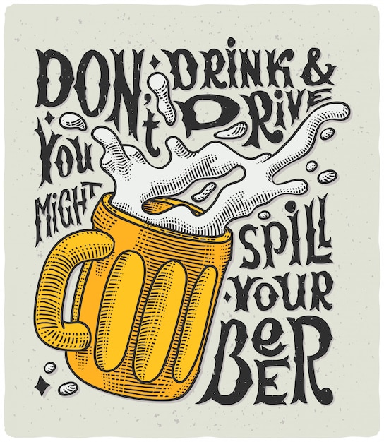 Belettering poster met bierpul Gratis Vector