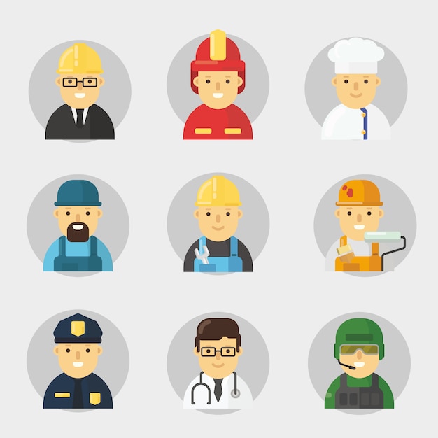 Beroep character pack in plat ontwerp Premium Vector