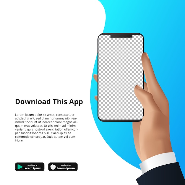 Bespotten hand met smarthphone-app voor downloadsoftware. Premium Vector