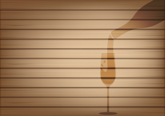 Bespotten van realistische schaduw van glas in hout- en wijnflesglas Premium Vector