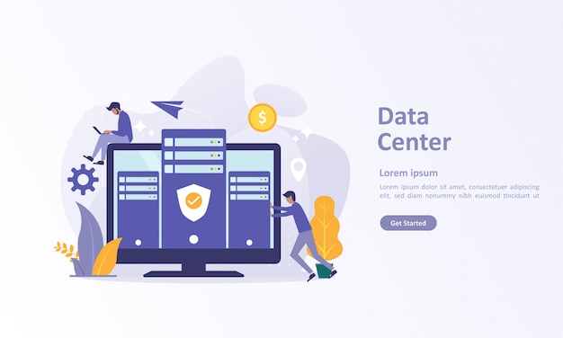 Bestemmingspaginasjabloon van big data met clouddatabase Premium Vector