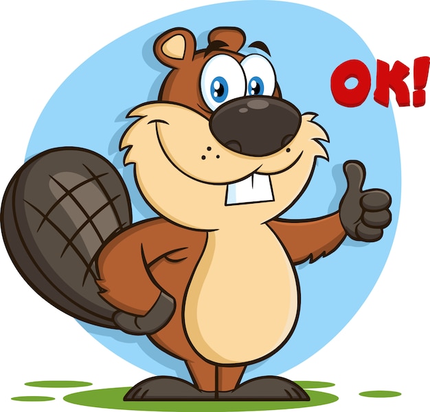 Bever cartoon mascotte karakter geven een duim omhoog. illustratie ...