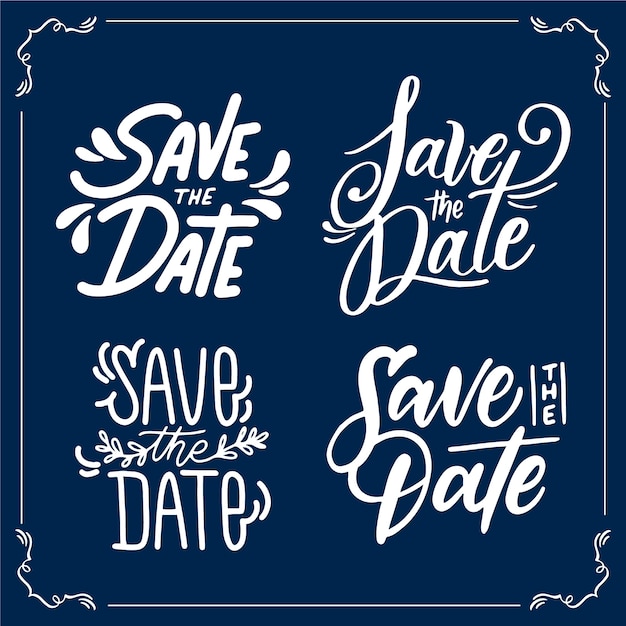 Bewaar de datum bruiloft belettering collectie Gratis Vector
