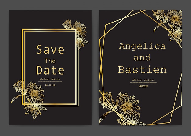 Bewaar de datum bruiloft kaart, bruiloft uitnodigingskaarten met hand getrokken botanische. Premium Vector