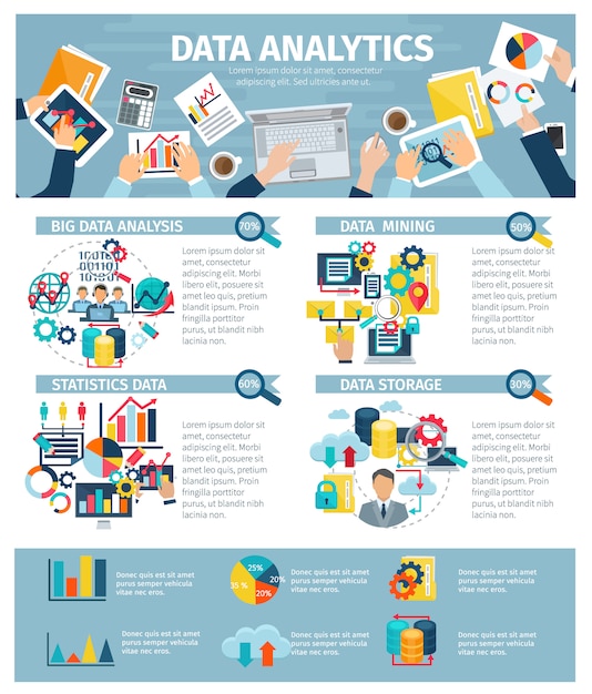 Big data mining analyse uitwisseling van statistieken en opslagtechnologie infographic elementen Gratis Vector