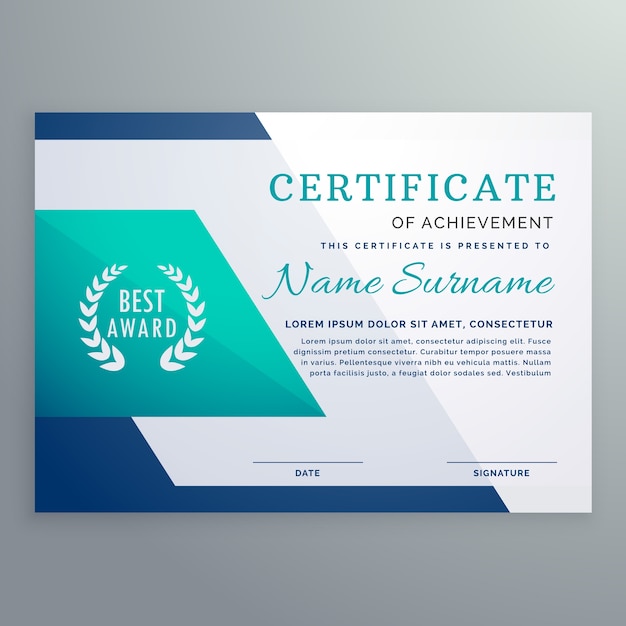 Blauw certificaat ontwerp sjabloon in geometrische vorm stijl Gratis Vector