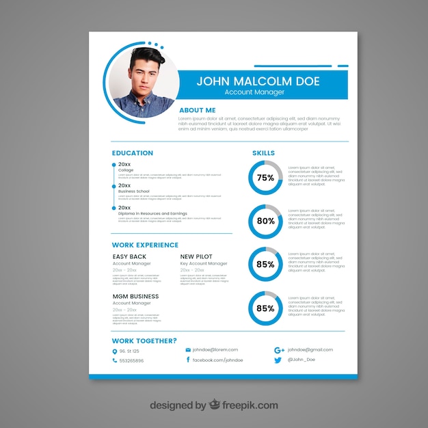 Blauw En Wit Cv Concept Vector Gratis Download