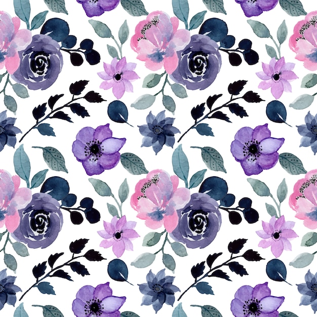 Blauw naadloos patroon met bloemenwaterverf Premium Vector