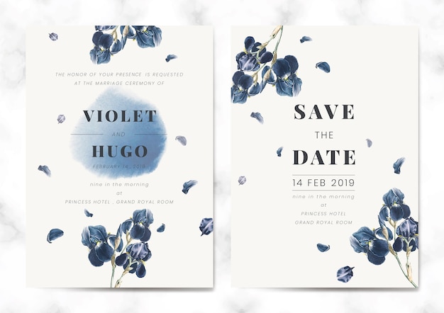 Bloemen bewaar de datumkaart vastgestelde vector Gratis Vector