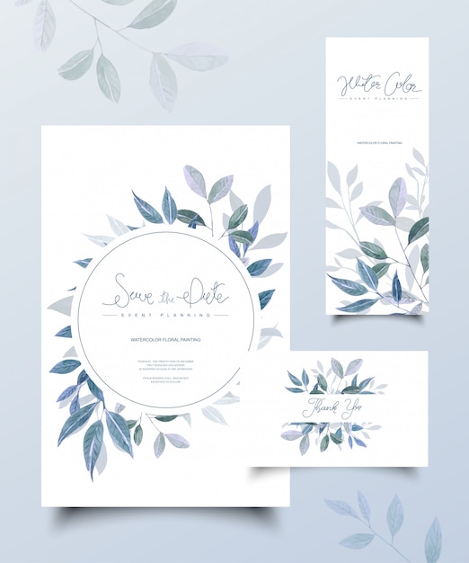 Bloemen bruiloft kaarten set Premium Vector