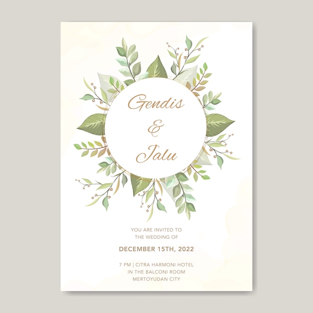 Bloemen bruiloft uitnodiging kaartsjabloon groen planten Premium Vector