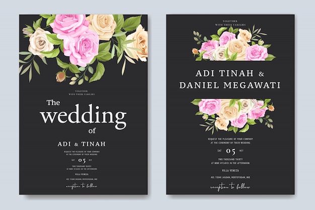 Bloemen bruiloft uitnodiging kaartsjabloon Premium Vector