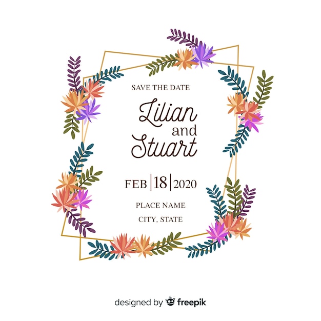 Bloemen bruiloft uitnodiging kaartsjabloon Gratis Vector