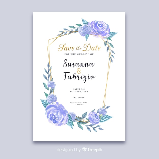 Bloemen bruiloft uitnodiging kaartsjabloon Gratis Vector