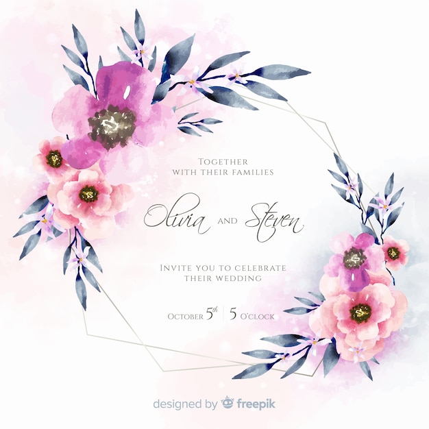 Bloemen bruiloft uitnodiging kaartsjabloon Gratis Vector