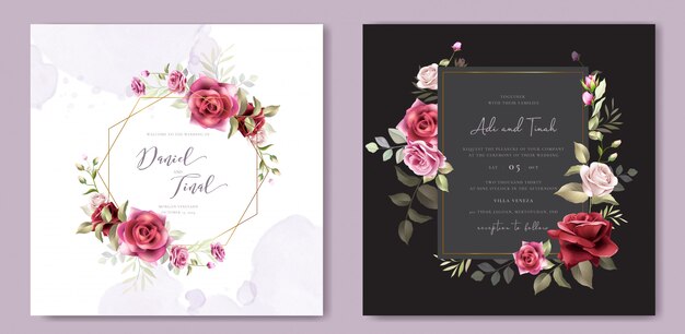 Bloemen krans bruiloft uitnodiging kaartsjabloon Premium Vector