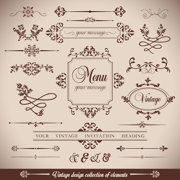 Bloemen vintageretro frame en calligrpaphic elementen Gratis Vector