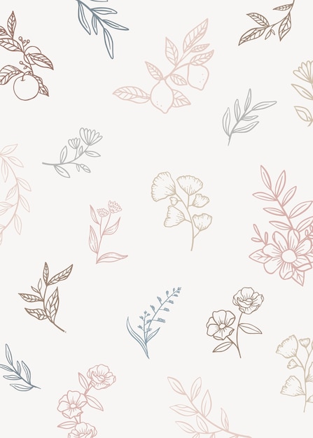 Bloemenachtergrond met krabbelinstallaties Gratis Vector