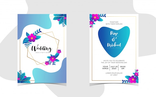 Bloemenhuwelijksuitnodiging met mooi gradiënt Premium Vector