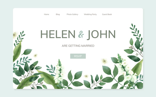 Bloemenhuwelijksuitnodiging websiteontwerp Gratis Vector