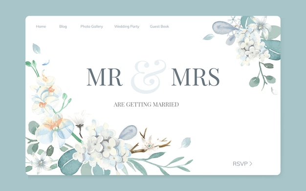 Bloemenhuwelijksuitnodiging websiteontwerp Gratis Vector
