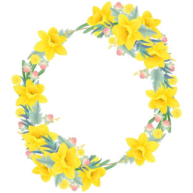 Bloemenkaderachtergrond met gele narcissenbloem Premium Vector