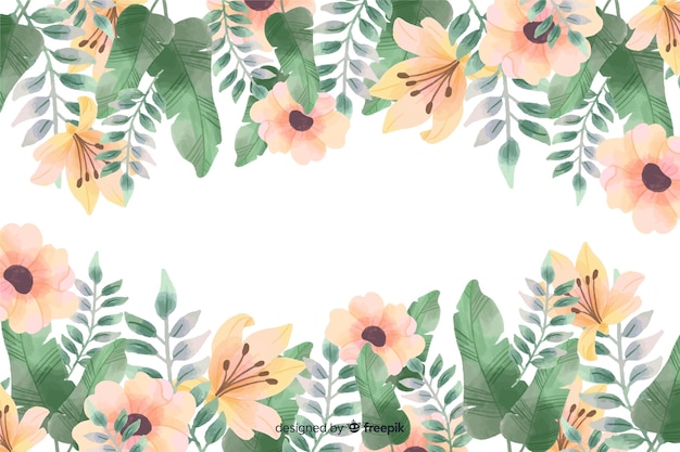 Bloemenkaderachtergrond met waterverfontwerp Gratis Vector