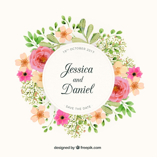 Bloemenkrans bruiloft ontwerp Gratis Vector