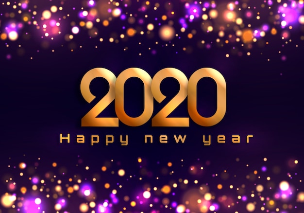 Bokeh sparkle kerstmis 2020-achtergrond, nieuwe jaarlichten. Premium Vector