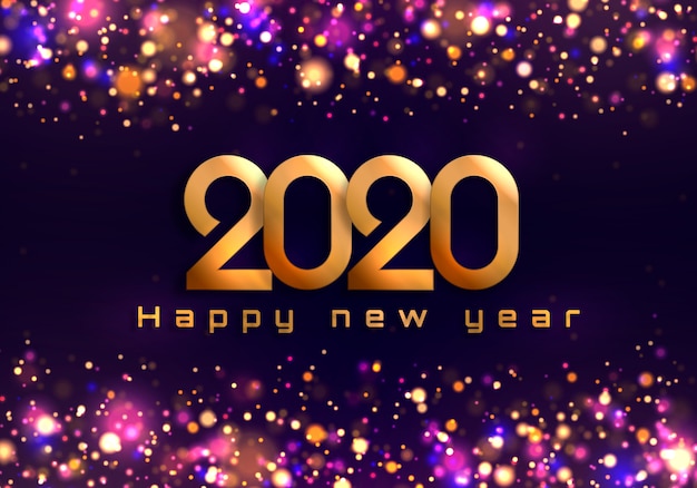 Bokeh sparkle kerstmis 2020-achtergrond, nieuwe jaarlichten. Premium Vector