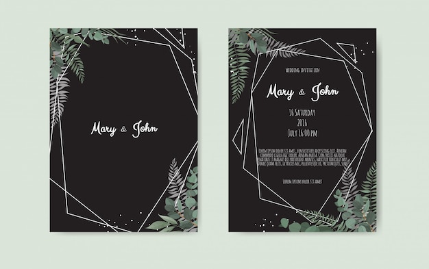 Botanische bruiloft uitnodiging kaartsjabloon ontwerp Premium Vector